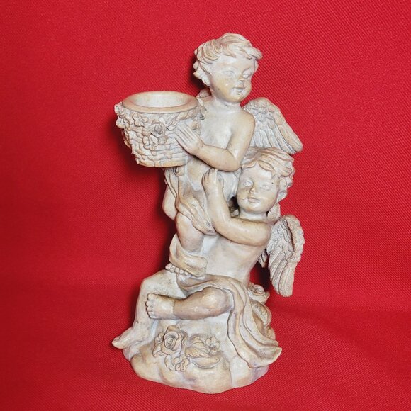 Vintage Angel Cherubs Figurine Decor Chalk Ware Angel Candleholder - Picture 1 of 12